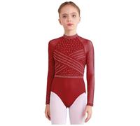 JEATHA Mono De Ballet Gimnasia Para Niña Leotardo Con Lentejuelas Brillante Manga Larga Body De Ballet Elástico Clásica borgoña 15-16 años