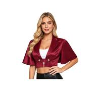 JEATHA Mujer Bolero Manga Corta Satín Elegante Corto Satén Trajes De Rave | Bolero Cosplay Halloween,Cuello En V,Traje Victoriano,Carnavales,Fiesta Temática,Club,Disfraz,Disco,Juego Roles,Actuación