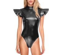 JEATHA Mujer Lencería Mujeres Brillante Metálico Traje De Chica Del Espacio Exterior Traje De Astronauta Body Rosa Metálico Celebración Negro S
