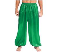 JEATHA Pantalones Harén De Danza del Vientre para Hombre Pantalones Largos Bombachos De Satén Disfraz para Fiesta Temática Halloween