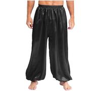 JEATHA Pantalones Harén De Danza del Vientre para Hombre Pantalones Largos Bombachos De Satén Disfraz para Fiesta Temática Halloween Negro XL