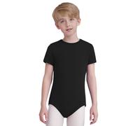 JEATHA Ropa Adaptada Para Niños Con Necesidades Especiales Mono Cuello Redondo Manga Corta Leotardo De Color Liso Mono Deportivo Negro 13-14 años