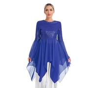 JEATHA Vestidas De Baile De Adoración Litúrgica para Mujer Disfraz De Danza Cristiana Vestido De Baile Latino Salón Disfraz De Fiesta Baile Azul S