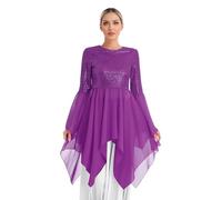 JEATHA Vestidas De Baile De Adoración Litúrgica para Mujer Disfraz De Danza Cristiana Vestido De Baile Latino Salón Disfraz De Fiesta Baile Morado M