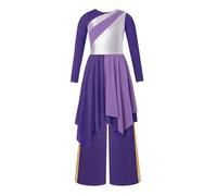 JEATHA Vestido Brillante De Danza Alabanza para Niña Vestido Himno Manga Larga Y Pantalones Ropa De Baile Litúrgica Disfraz De Fiesta Morado 5-6 años