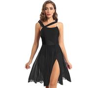 JEATHA Vestido de Danza Ballet para Mujer sin Manga Maillot con Falda Tul Leotardo Gimnasia Rítmica Vestido de Danza Lírica y Contemporánea XS-XXL Negro XS
