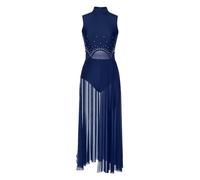 JEATHA Vestido de Danza Ballet para Mujer sin Manga Maillot con Falda Tul Leotardo Gimnasia Rítmica Vestido de Danza Lírica y Contemporánea XS-XXL Y Azul Marino L