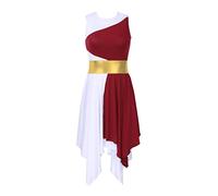 JEATHA Vestido de Danza Cristiana para Mujer Disfraz de adoración litúrgica Vestido de Iglesia Litúrgica Alabanza Disfraz Brillante de Baile Fiesta Actuación borgoña C M
