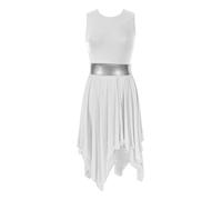 JEATHA Vestido de Danza Cristiana para Mujer Disfraz de adoración litúrgica Vestido de Iglesia Litúrgica Alabanza Disfraz Brillante de Baile Fiesta Actuación Blanco C L