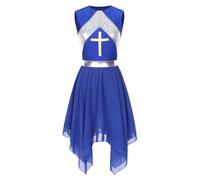 JEATHA Vestido de Danza Cristiana para Mujer Disfraz de adoración litúrgica Vestido de Iglesia Litúrgica Alabanza Disfraz Brillante de Baile Fiesta Actuación Azul Real XXL