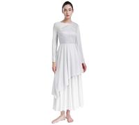 JEATHA Vestido De Danza Cristiana para para Mujer Vestido Manga Larga De Patinaje Artístico Vestido De Tul Asimétrica Disfraz De Bailarina Marfil L