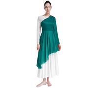 JEATHA Vestido De Danza Cristiana para para Mujer Vestido Manga Larga De Patinaje Artístico Vestido De Tul Asimétrica Disfraz De Bailarina Verde S