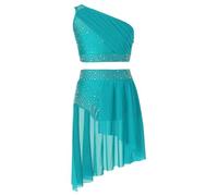 JEATHA Vestido De Danza Lírica Clásica para Niñas Crop Top De Ballet Y Falda Corta De Tul con Cintura Elástica Traje De Danza Jazz Azul Verde 5-6 años