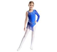 JEATHA Vestido De Danza Pantinaje Para Niña Maillot Con Flecos Vestido De Danza Lírica Trajes De Baile Cha Cha Body De Ballet Actuación Azul 7-8 años