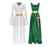 JEATHA Vestido Largo De 2 Piezas para Mujer Vestidos Metálico Maxi Bata Litúrgica De Adoración para Iglesia Vestido De Oración Green&White XXL