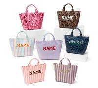 JeathFea Bolsa de PVC Bordada Personalizada para Mujer, Bolsa Tote Personalizada con Nombre, Bolso Rayas de Playa Impermeable, Regalo para Mujer Amigas Mamá, Regalo Cumpleaños