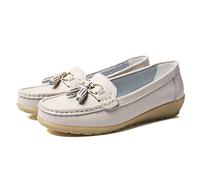 JeathFea Casual Mujeres Piso Hebilla Metálica Mocasín Cómodo Penny Loafer Ligero Mujeres Cuero Slip on Outdoor Mocasín Zapatos Barco