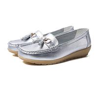 JeathFea Casual Mujeres Piso Hebilla Metálica Mocasín Cómodo Penny Loafer Ligero Mujeres Cuero Slip on Outdoor Mocasín Zapatos Barco