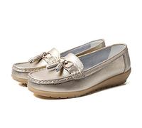 JeathFea Casual Mujeres Piso Hebilla Metálica Mocasín Cómodo Penny Loafer Ligero Mujeres Cuero Slip on Outdoor Mocasín Zapatos Barco
