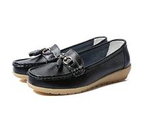 JeathFea Casual Mujeres Piso Hebilla Metálica Mocasín Cómodo Penny Loafer Ligero Mujeres Cuero Slip on Outdoor Mocasín Zapatos Barco