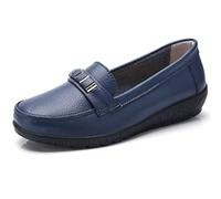 JeathFea Classic Leather Loafer for Ladies Casual Easy Slipless Mocassini Flat Shoes Office Driving Walking Slip on Ladies Loafer Shoes