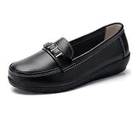 JeathFea Classic Leather Loafer for Ladies Casual Easy Slipless Mocassini Flat Shoes Office Driving Walking Slip on Ladies Loafer Shoes