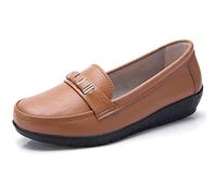 JeathFea Classic Leather Loafer for Ladies Casual Easy Slipless Mocassini Flat Shoes Office Driving Walking Slip on Ladies Loafer Shoes