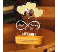 JeathFea Lámpara Personalizada con tu Foto, Base de Madera Grabado, Lámpara Personalizada Ilustrada con Foto/Nombre, Regalos Navidad San Valentin Aniversario Pareja