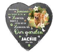 JeathFea Lapide commemorativa per Cane e Gatto, Pietra commemorativa Personalizzata per Animali Domestici, Targa a Forma di Cuore con Foto