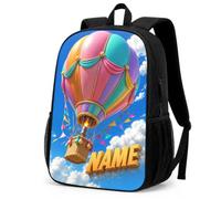 JeathFea Mochila Personalizada con Nombre y Globo Aerostático, Mochila de Globo Aerostático, Mochila Escolar Personalizable, Ideal Regalos Cumpleaños Colegio, Regalos Comunión, Regalo Amiga