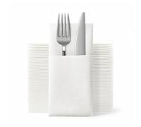 JEBBLAS Servilletas desechables como servilletas, bolsillo integrado para cubiertos, servilleta blanca con sensación de lino para bodas, preplegada para cubiertos, (white150)