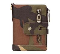 jebyltd Bolso de bolsillo para monedas Oxford de moda para hombre con cadena de metal para seguridad con cremallera, cartera corta, tarjetero, elegante cartera masculina, camouflage, One Size
