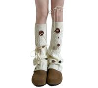 jebyltd Calcetines largos para mujer, diseño de punto trenzado, estético, elegante, con botones dulces, vendaje, sin pies, mangas largas