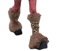 jebyltd Calentadores de piernas de piel sintética con remaches y liga para mujeres, festivales, mangas peludas para piernas, calcetines, polainas cálidas para mujer, Marrón sin cinturón, Talla única