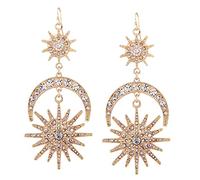 jebyltd Coronas, diadema, aretes de estrella para mujer, coronas Halos, diadema, tocado, disfraz para mujer, oro y plata, estrella y luna, aretes colgantes vintage, talla única, como se describe, como