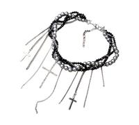 jebyltd Gargantilla de cadena de perlas con flecos en cruz crolla cruz cabeza ajustable accesorios para fiestas de cuello casual para desgaste formal