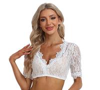 Jecarden Blusa tirolesa para mujer, de encaje, para traje regional, manga corta, Oktoberfest, tirolesa, media manga, color blanco/negro (34-48), Blanco 4, 36