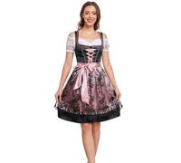 Jecarden Damen Dirndl 3 Teilig Midi Trachtkleid Damen Dirndlkleid mit Spitze Trachtenmode inkl. Dirndlbluse Dirndlschürze für Oktoberfest Karneval besondere Anlässe, Negro , 40