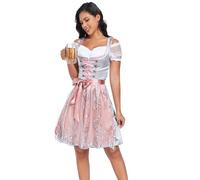 Jecarden Damen Dirndl 3 Teilig Midi Trachtkleid Damen Dirndlkleid mit Spitze Trachtenmode inkl. Dirndlbluse Dirndlschürze für Oktoberfest Karneval besondere Anlässe, Rosa., 38