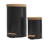 JECHERCHE UNE IDÉE - ME0024, Set de 2 Cubos de Basura con Pedal de Metal y Bambú Negro, Diseño Elegante y Moderno, Capacidad para Reciclaje, Funcionalidad Práctica, Versatilidad y Adaptabilidad