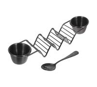 JECOMPRIS 1 Juego de Tacos de Acero Inoxidable con Cuencos para condimentos y Cuchara, Soporte para Tortillas, Plato para Salsa para Tacos horneados, Crepes, para Servir en Fiestas, Color Negro