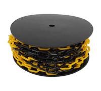 JECOMPRIS 1 rollo de cadena de seguridad - 25 m de largo, valla de plástico negra y amarilla, eslabones de 6 mm para control de multitudes en construcción, jardines, festivales y entradas a colas.