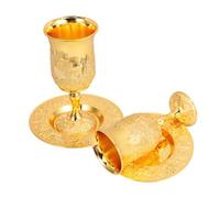 JECOMPRIS 2 Juegos Shabbos Judaica Wine Cup Vintage Embossed Goblets with Tray For Jewish Sabbath Havdalah Holiday Blessings Accessories
