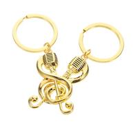 JECOMPRIS 2 Piezas Llavero Colgante de Símbolo Musical y Micrófono Dorado de Aleación, Diseño Creativo y Compacto, Adecuado para Regalos de Navidad y Amantes la Música