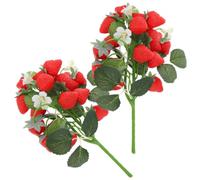 JECOMPRIS 2 Piezas Ramo de Fresa Artificial Realista de PVC para Decoración del Hogar, sin Riego, Adecuado para Repisas y Estantes, Añade Ambiente Natural y Elegante