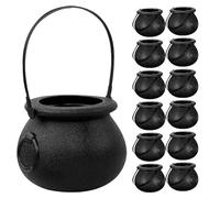 JECOMPRIS 20 Unidades Caldero de Plástico Negro para Halloween Diseño de Caldero de Bruja, Mini Cesta de Dulces Reutilizable Adecuado para Fiestas y Escuela