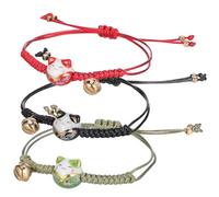 JECOMPRIS 3 Piezas Pulsera Ajustable de Cerámica Maneki Neko para Mujer con Cordón de Cera y Aleación, Accesorio Casual y Elegante para Atraer Riqueza y Fortuna