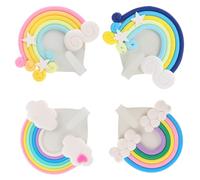 JECOMPRIS 4 Ganchos de Almacenamiento sin Perforación Diseño Arcoíris y Corazón en Madera y Hierro, Color Brillante, Tamaño Pequeño, para Colgar Ropa y Accesorios en Hogar y Habitación