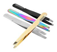 JECOMPRIS 4 Pinzas para Cejas de Acero Inoxidable Punta Inclinada, Color Dorado, Negro, Plateado Recubrimiento de Titanio, Pinzas Depiladoras Profesionales para Mujeres, Portátiles Uso