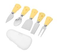 JECOMPRIS 6 Piezas Utensilios para Tabla de Charcutería Acero Inoxidable con Diseño Creativo y Mango Forma de Queso Incluye Cuchillos Cortador Tenedor y Espátula Color Amarillo para Uso